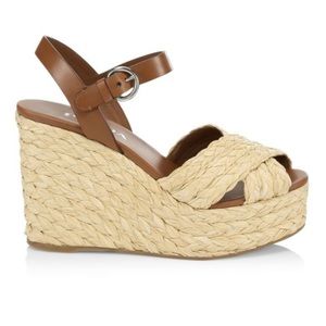 Prada Raffia Leather Wedge Platform Sandal Size 9
